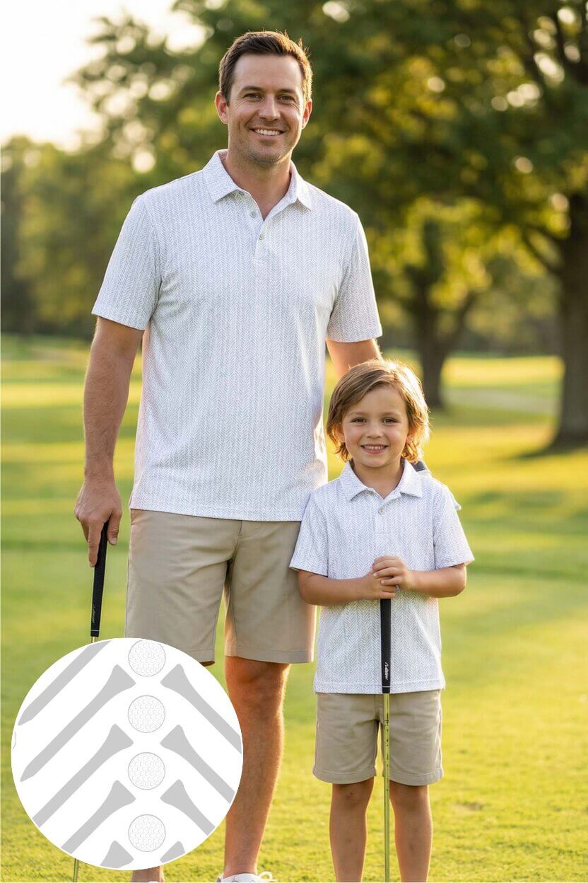 tee'd up matching polos 