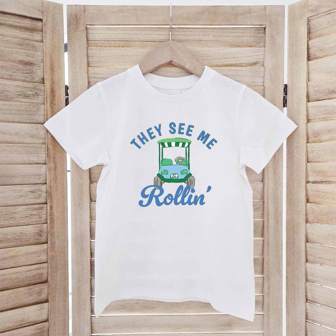 they see me rolling golf cart graphic tee for kids 