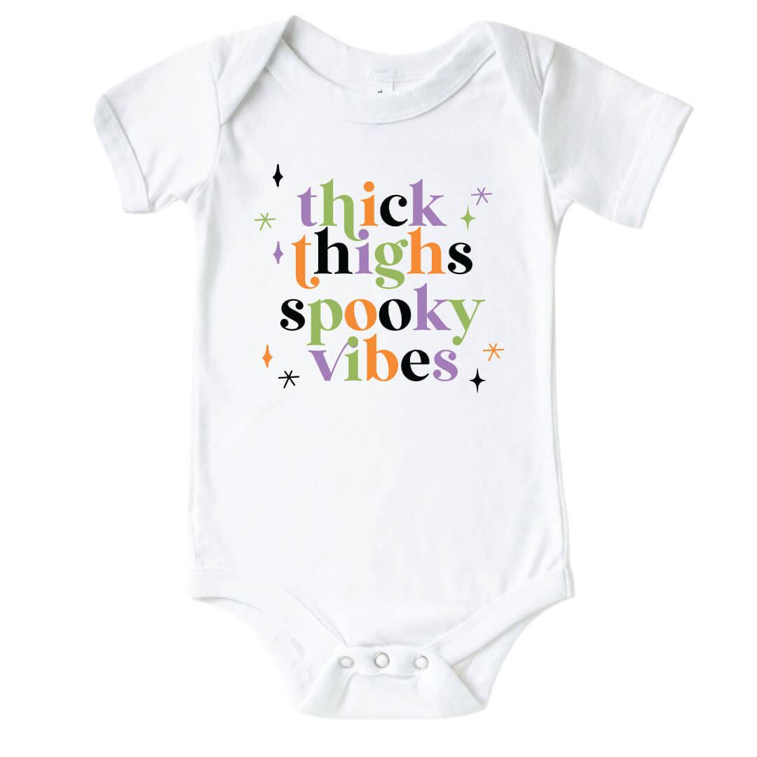 thick thighs spooky vibes graphic bodysuit for babies 