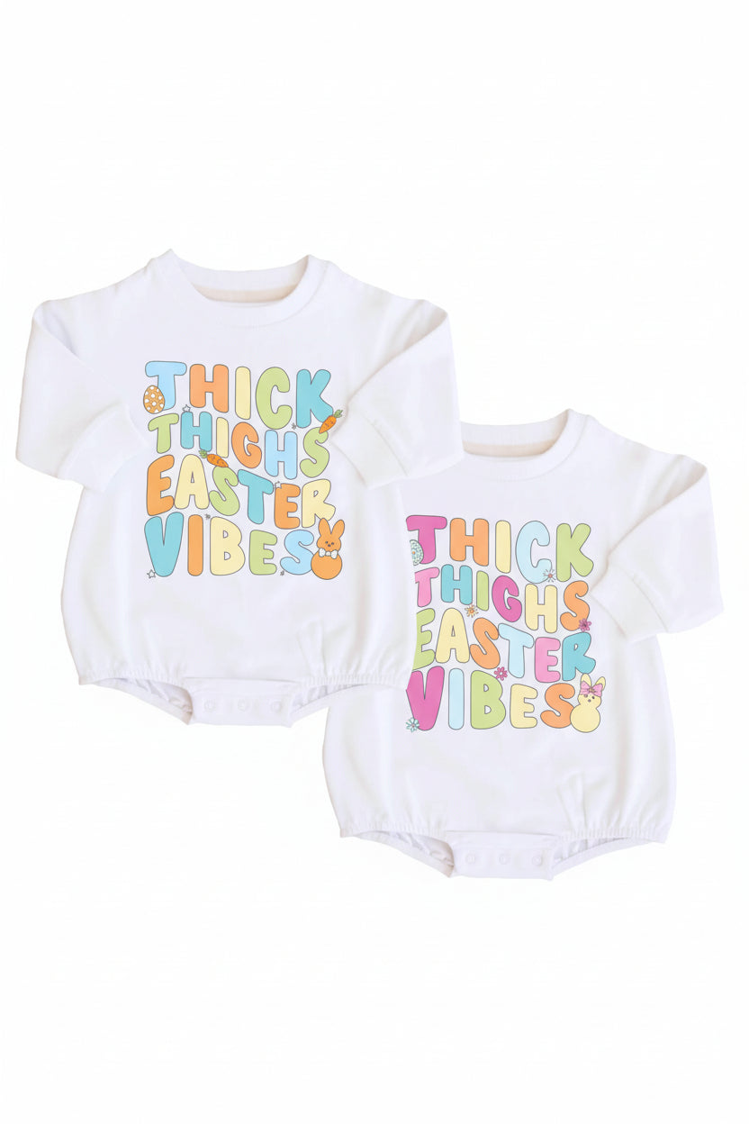 thick thigh easter vibes sweatshirt bubble romper 