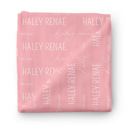 baby name swaddle blanket block and script pink 