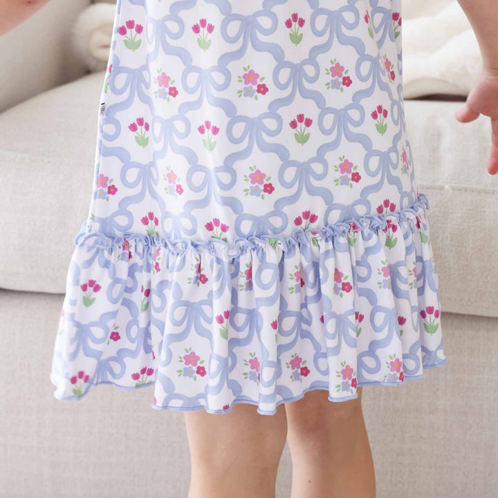 ruffle bottom nightgown for girls tied in tulips 