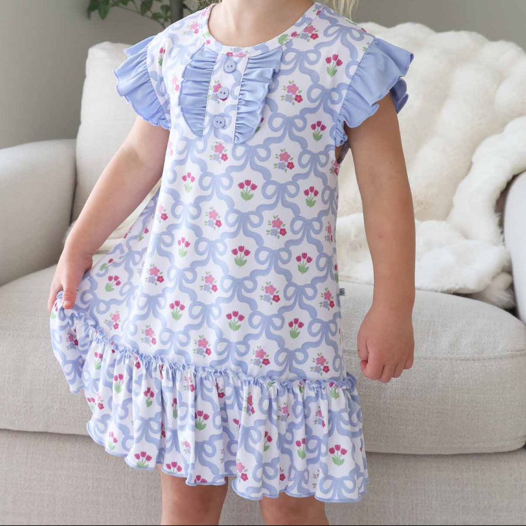 tied in tulips shorts sleeve girls nightgown