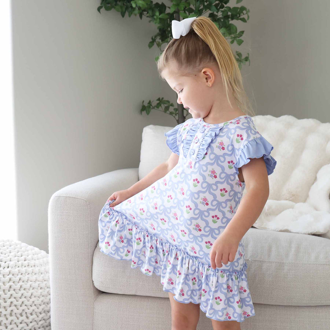 tied in tulips short ruffle sleeve nightgown with front buttons 