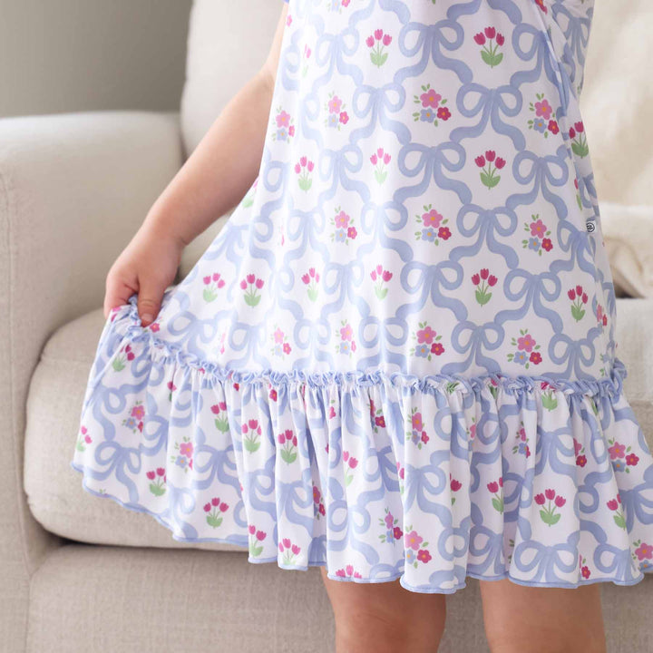 bow and floral short sleeve summer nightgown for girls 