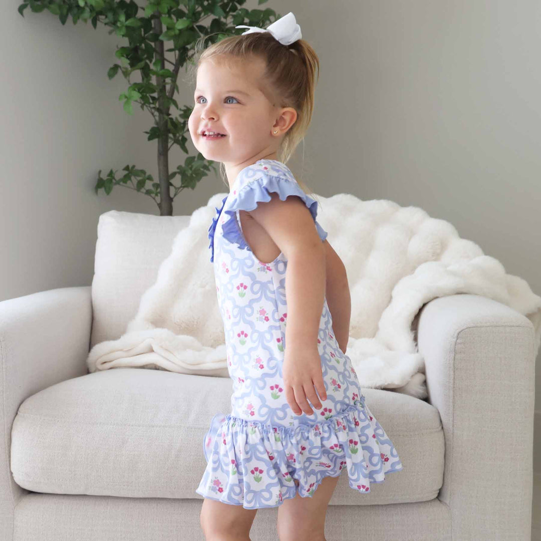 short ruffle sleeve nightgown for girls tied in tulips 