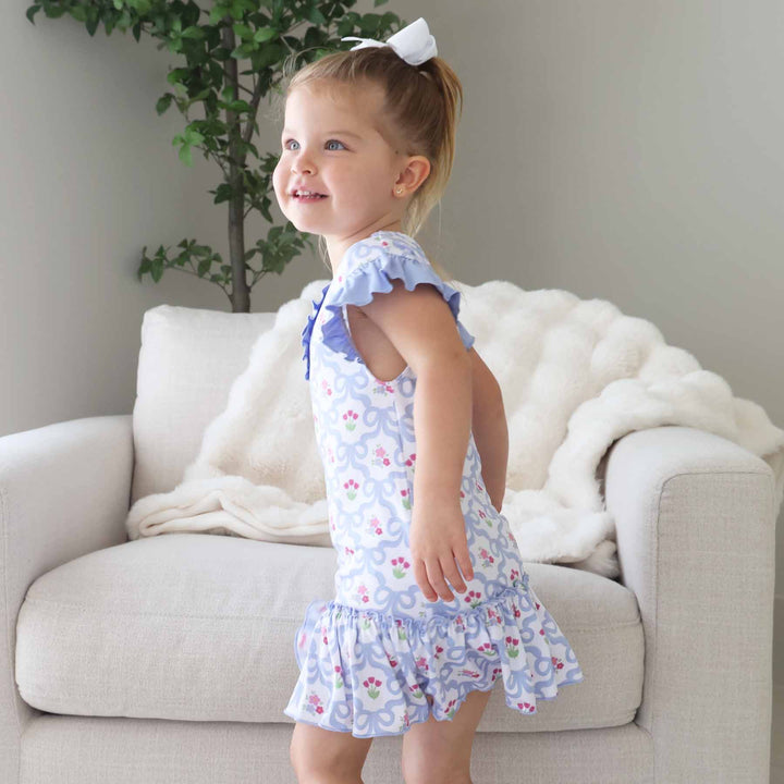 short ruffle sleeve nightgown for girls tied in tulips 