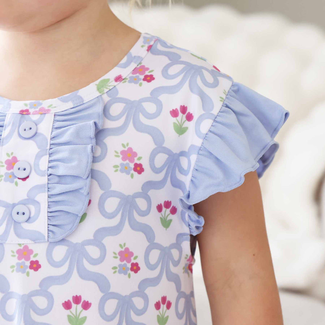 polyester short ruffle sleeve knee length nightgown for girls 