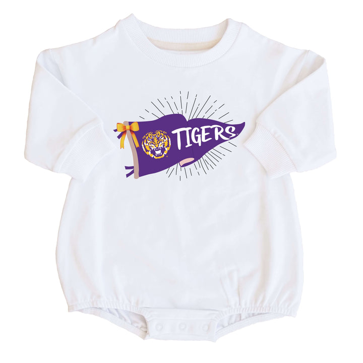 Louisiana State University | Footballs & Bows Graphic Sweatshirt Bubble Romper