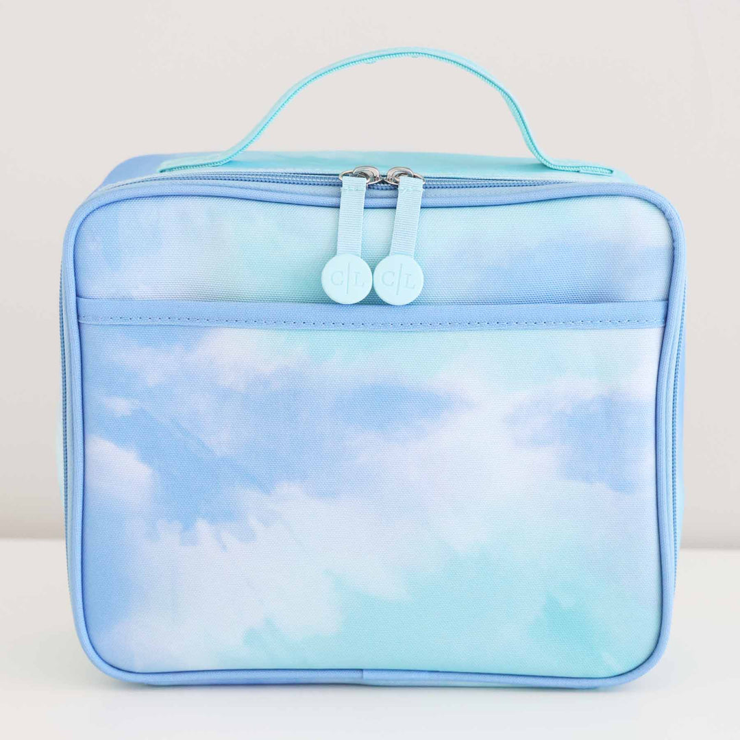 blue and green tie dye embroidered lunch box for kids 