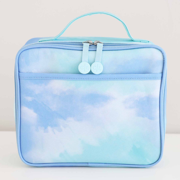 blue and green tie dye embroidered lunch box for kids 