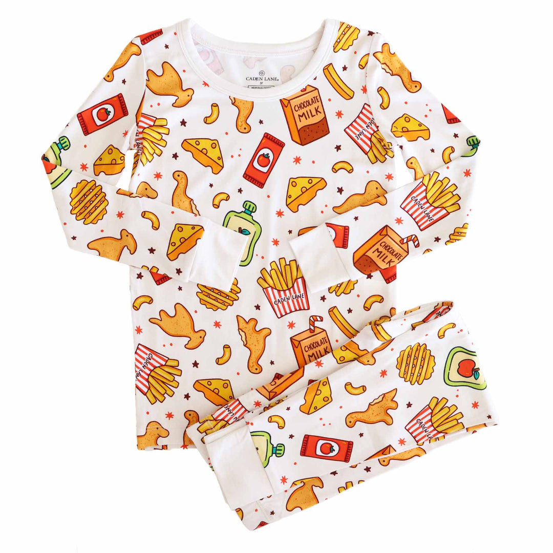 fast food themed bamboo viscose two piece pajama set for kids 