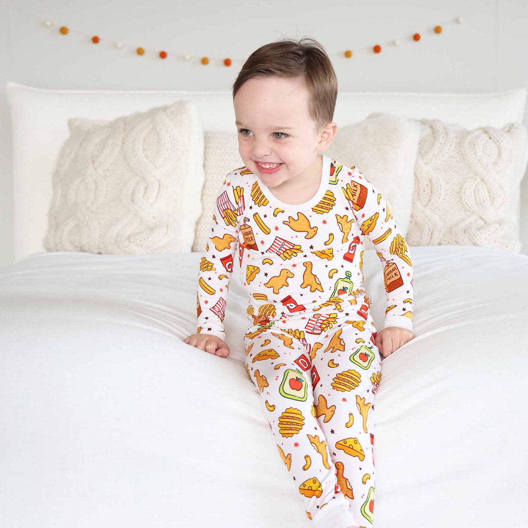 multicolor fast food themed bamboo viscose two piece pajama set for kids 