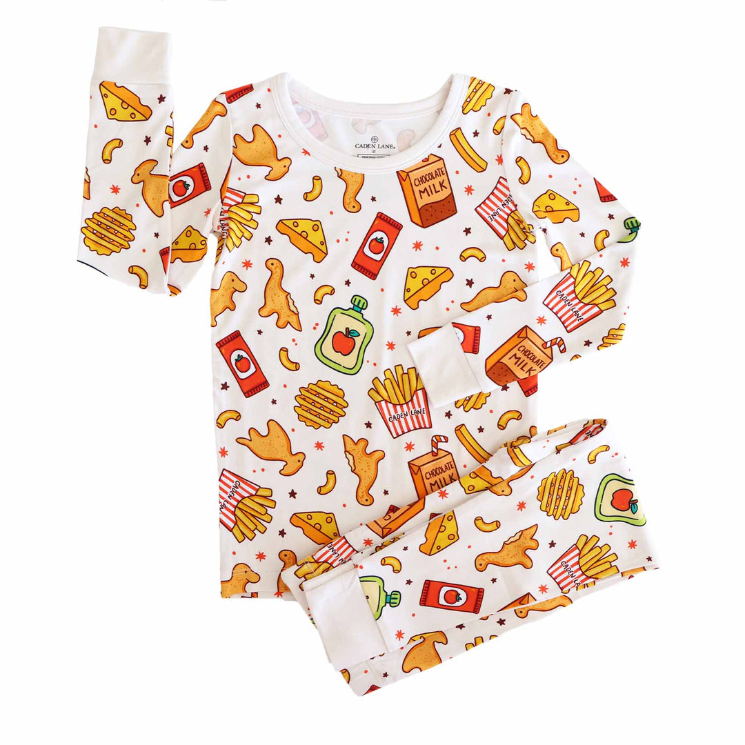 yellow, red and green fast food themed bamboo viscose two piece pajama set for kids 