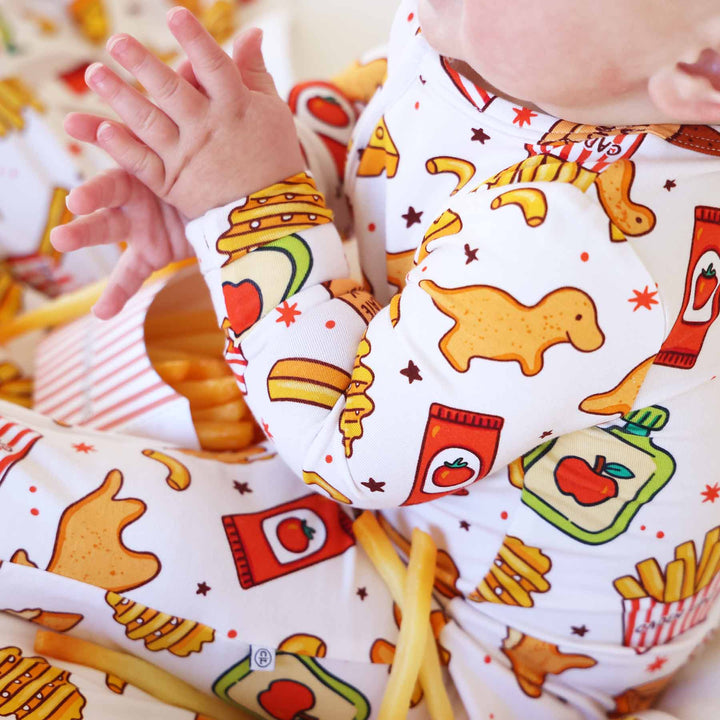 baby zipper footie pajama with food on it 