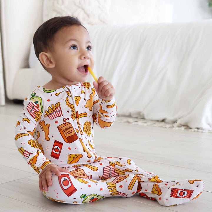 tiny bites bamboo viscose baby zipper footie pajama 