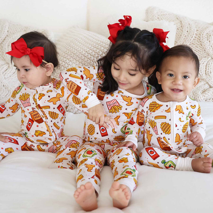 sibling matching pajamas fast food themed 