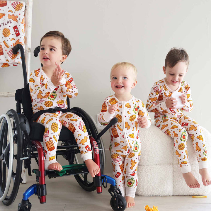 tiny bites sibling matching pajamas with fast food on it