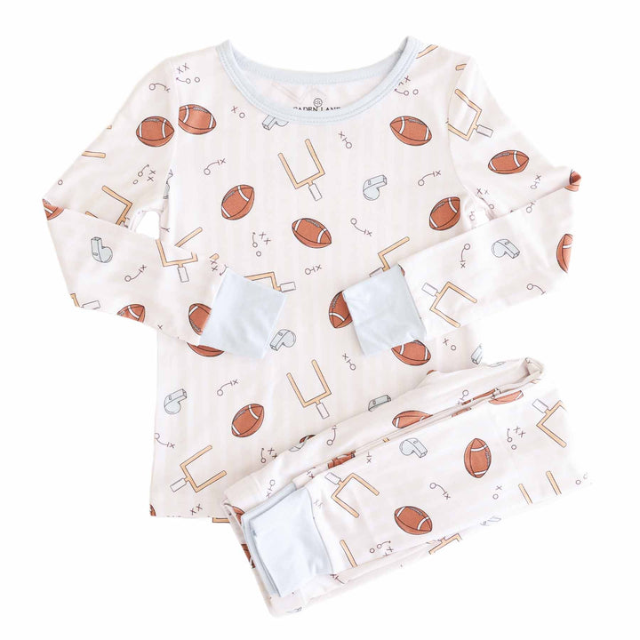 neutral stripe boys two piece football pajama set 