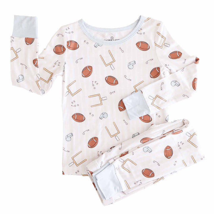 tiny touchdowns neutral two piece pajama set for kids 