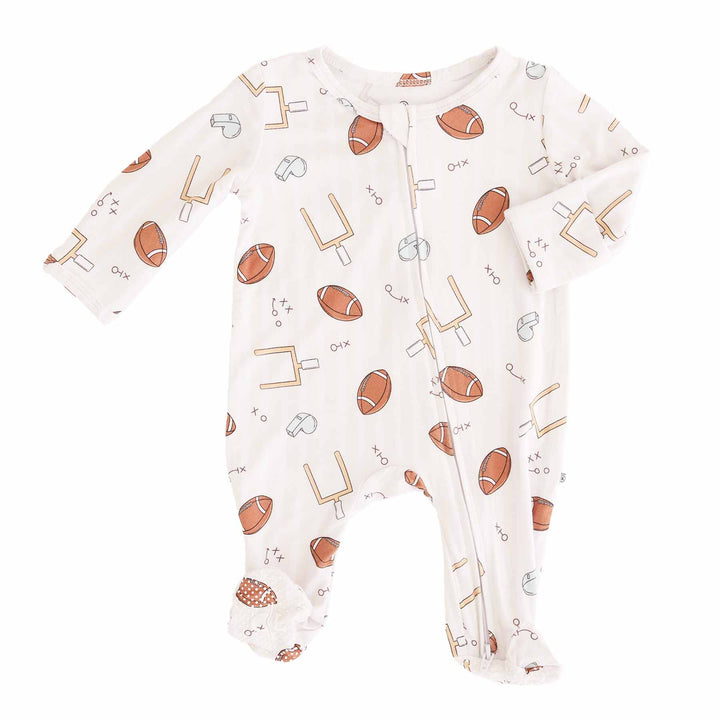 tiny touchdowns bamboo zipper footie 