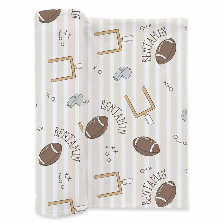 tiny touchdowns neutral personalized swaddle blanket for baby boys 