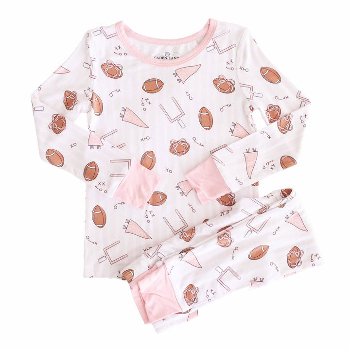 pink football two piece pajama set for girls 