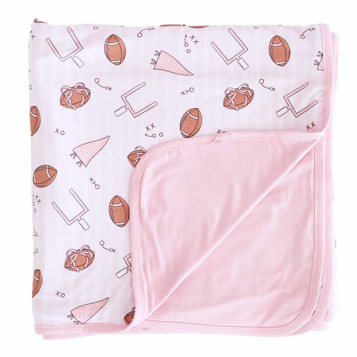 pink football double sided bamboo blanket for girls 