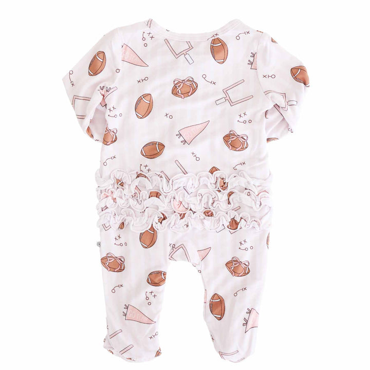 girly football ruffle zipper footie pajama 