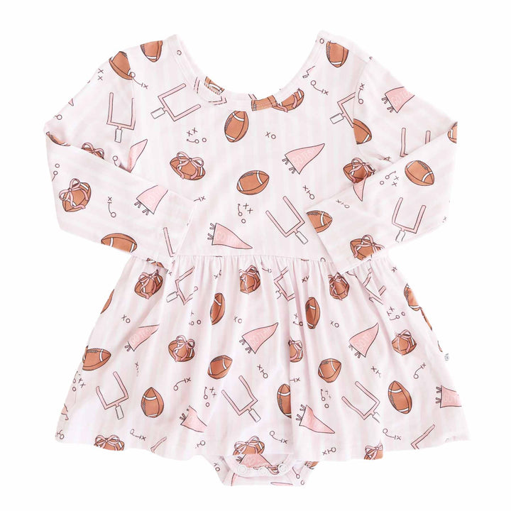 pink football long sleeve bodysuit for girls with skirt 