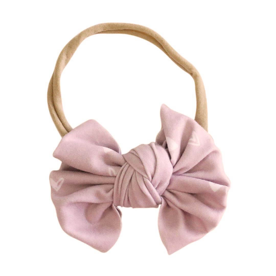tiny hearts dusty pink knit bow headband 