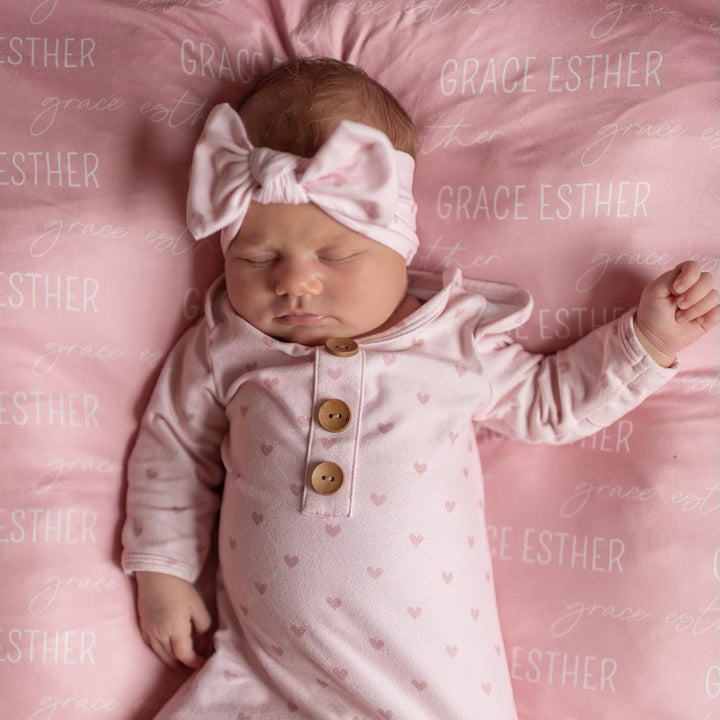 Tiny Hearts in Dusty Pink Newborn Baby Knot Gown & Hat Set