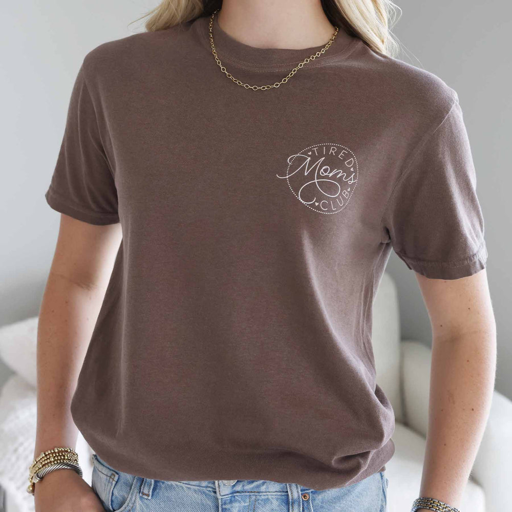 brown tired moms club graphic tee 