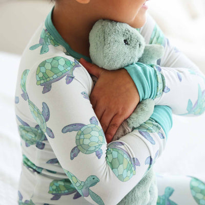 kids bamboo pajama set with turtles