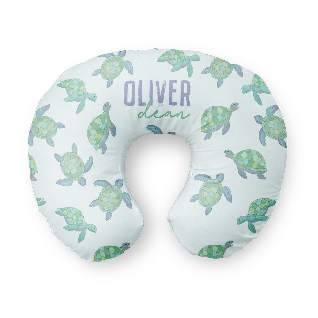 baby nursing pillow cover personalized with turtles 