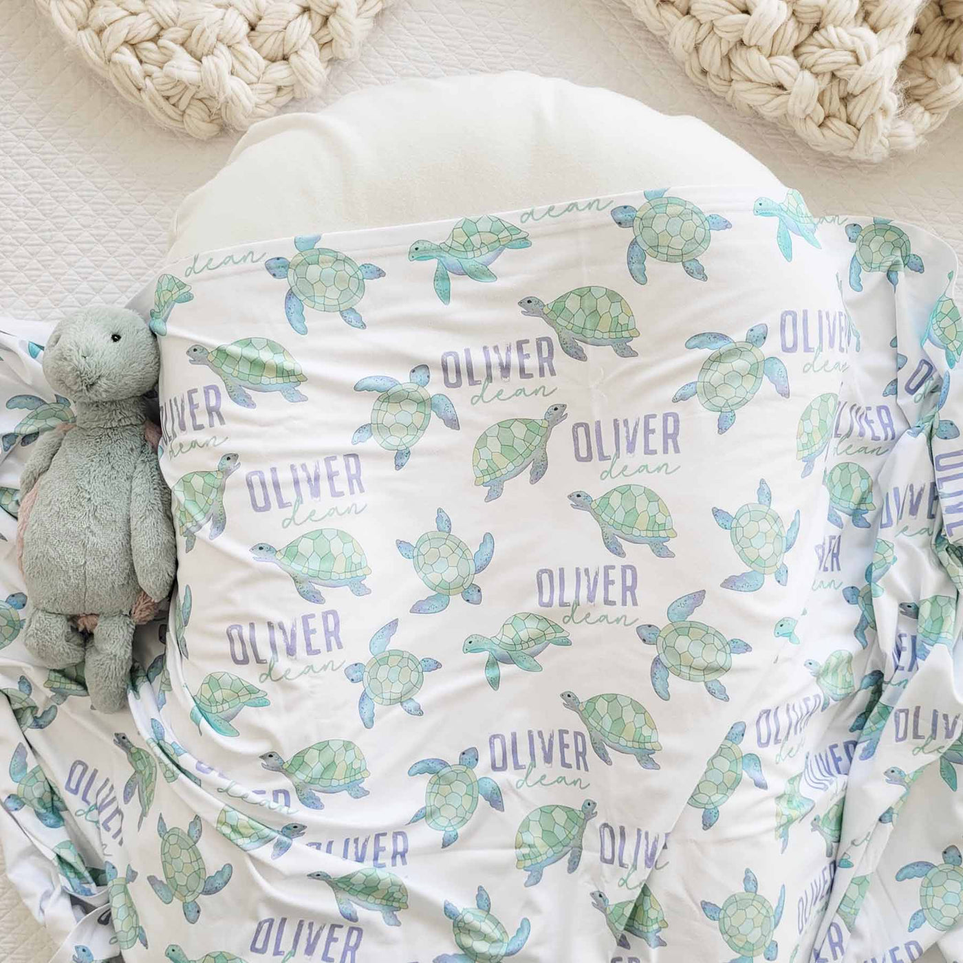 turtle personalized swaddle blanket 