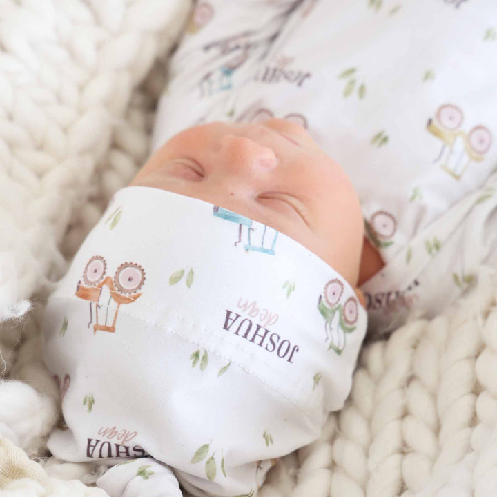 colorful tractor personalized name hat for baby boys 