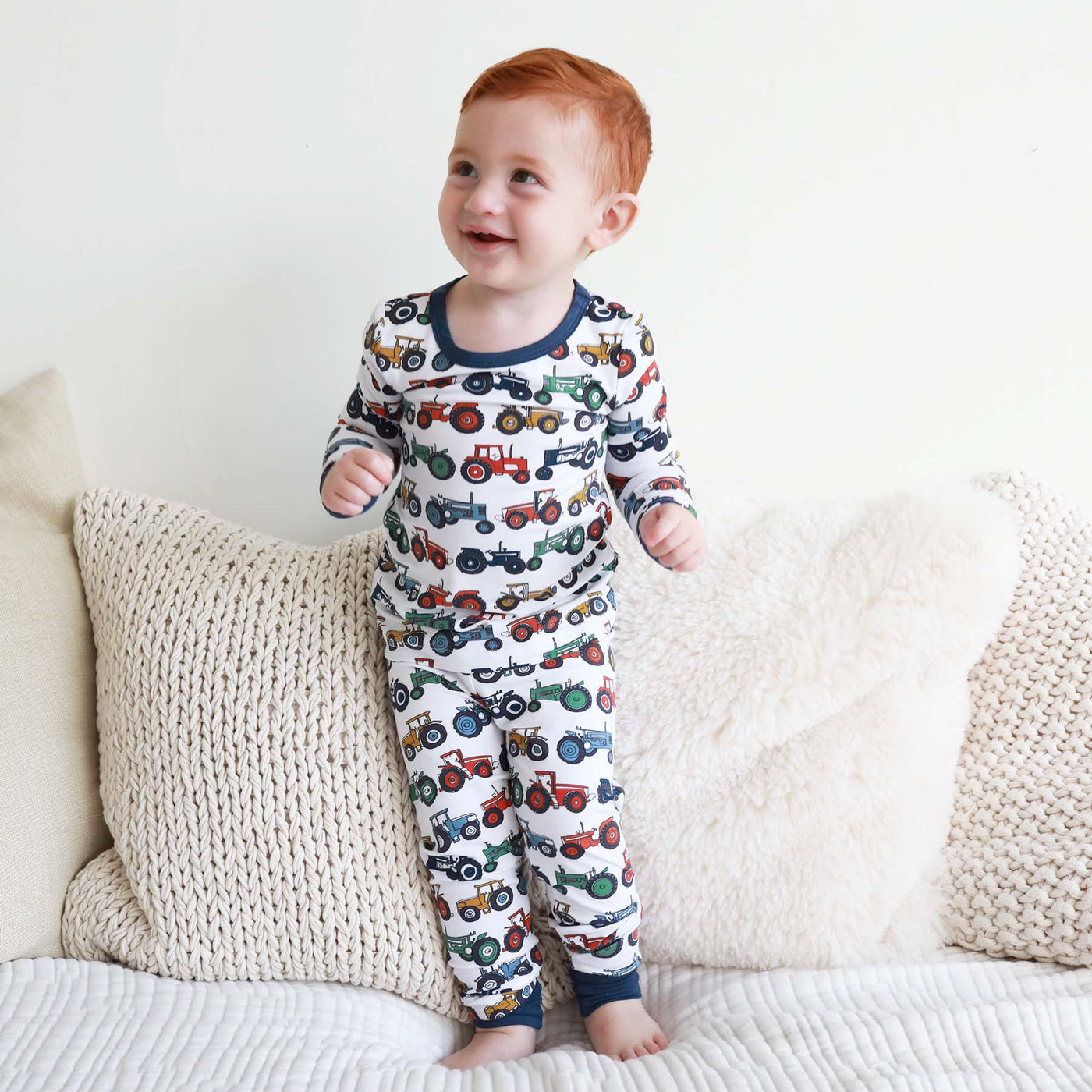 tractor two piece pajamas for kids 