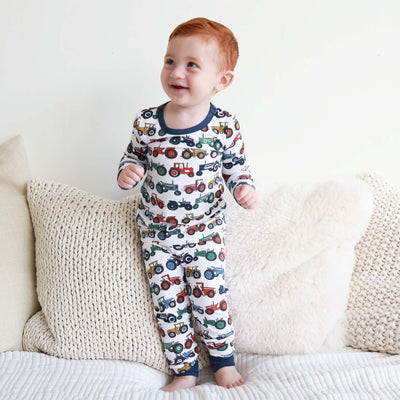 tractor two piece pajamas for kids 