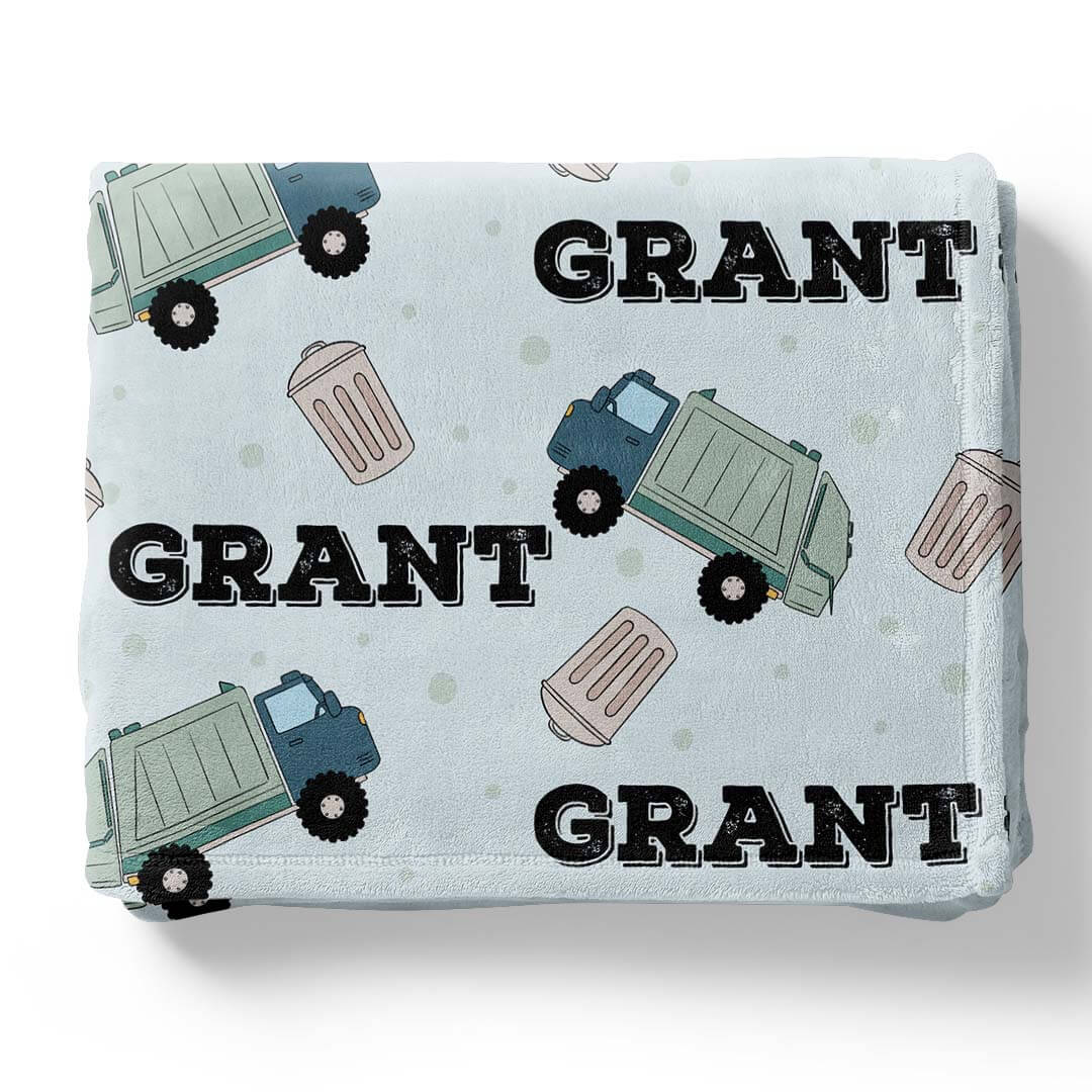 trash themed personalized kids blanket 