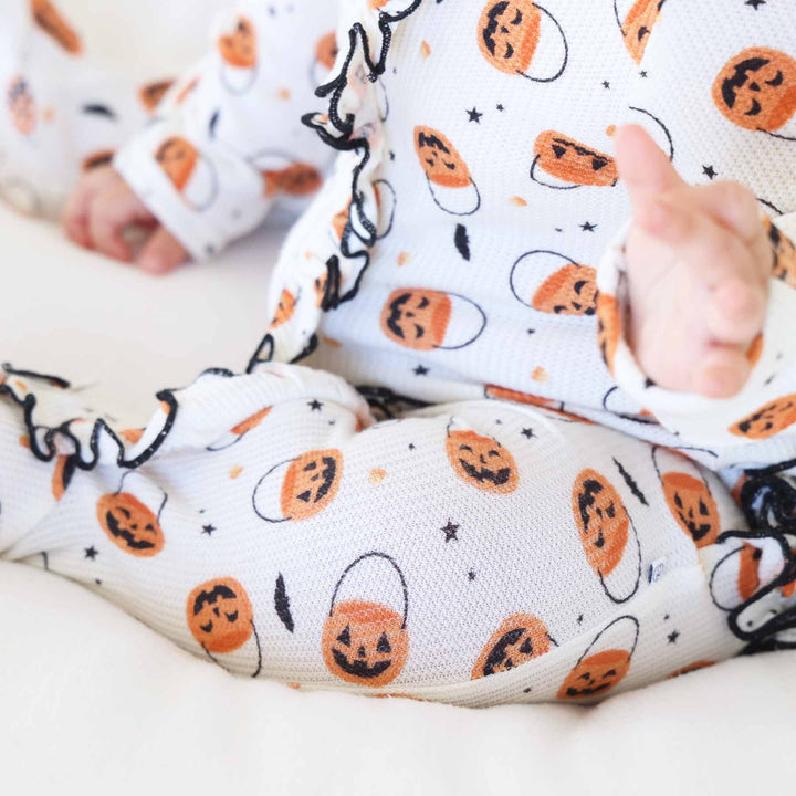 baby girl halloween zipper footie with ruffles trick or treat 