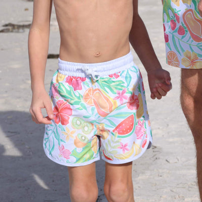 matching family swimsuits boys swim trunks with fruit 