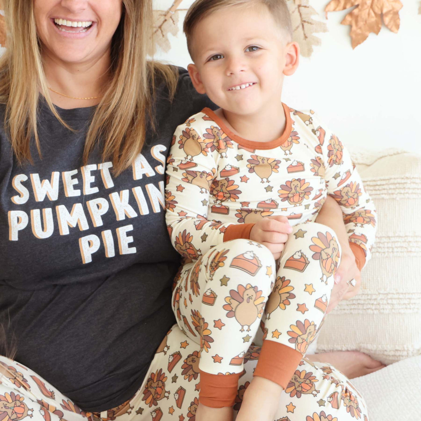 thanksgiving themed bamboo two piece pajama set for kids 