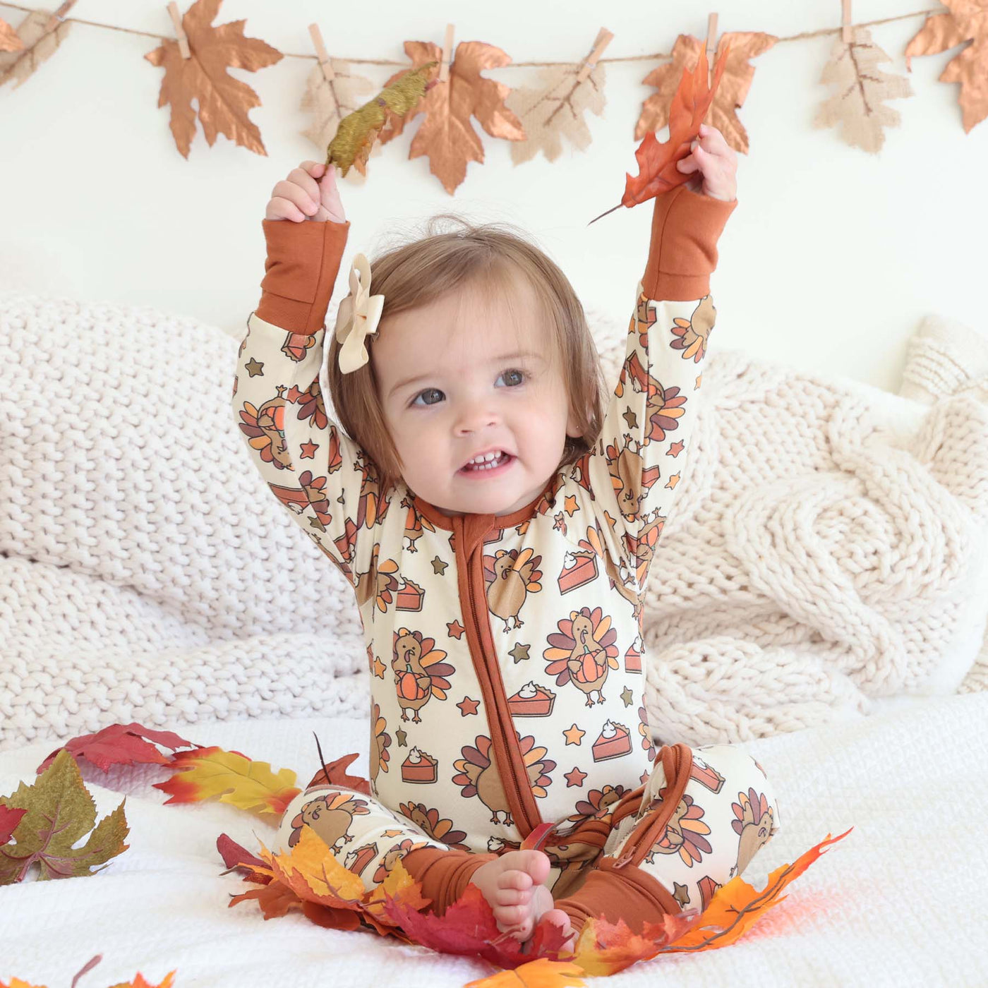 pajama romper for babies thanksgiving themed 