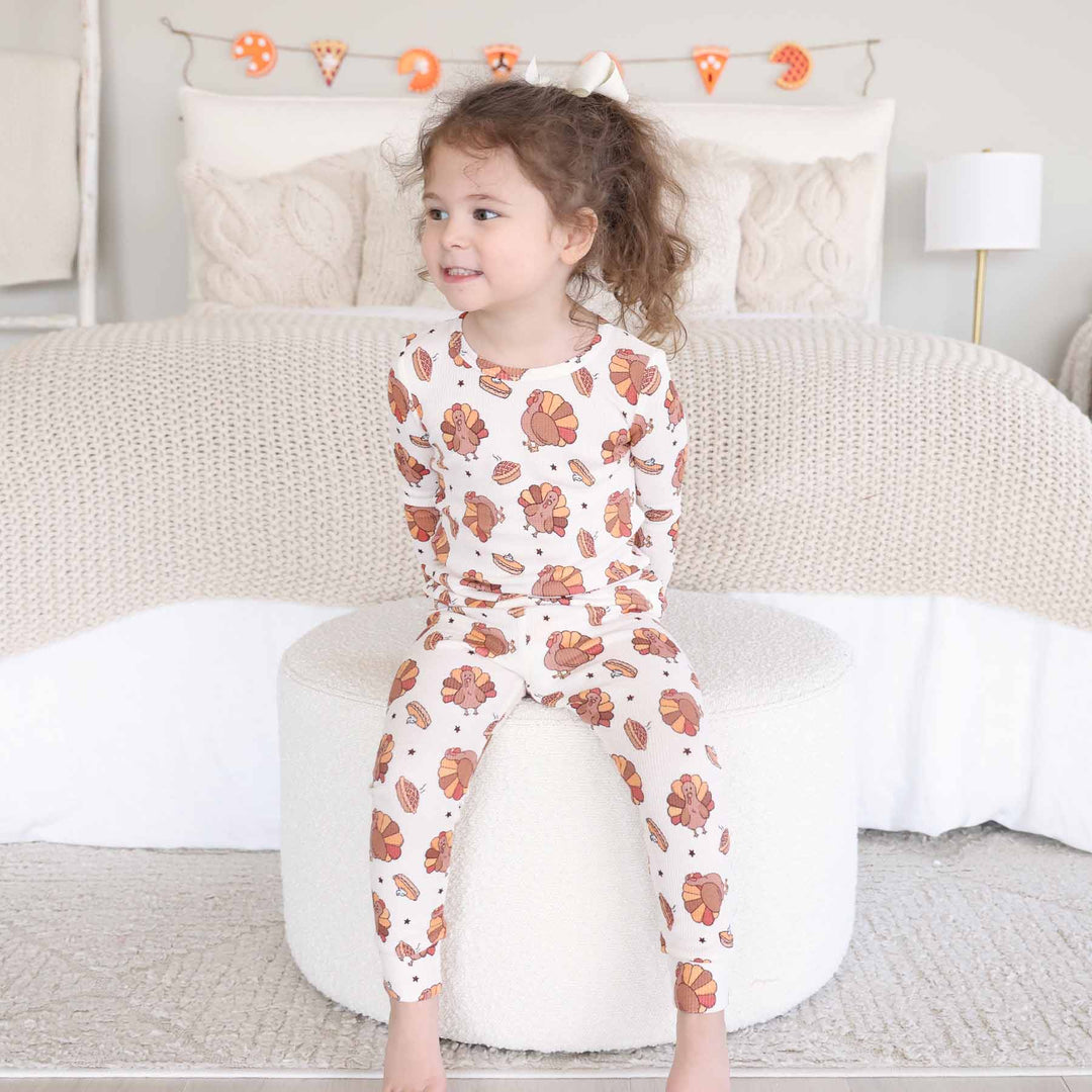 family matching thanksgiving pajamas made of bamboo waffle fabric 