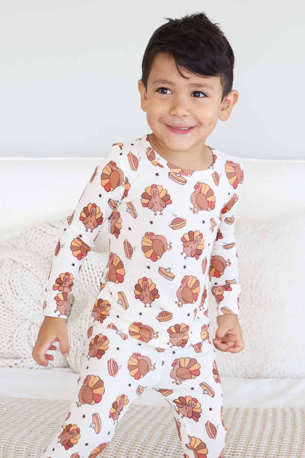 Caden Lane thanksgiving turkey and pie two piece pajama set for kids 