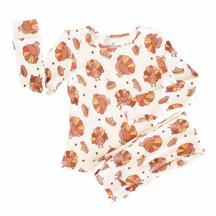 turkey treats bamboo waffle two piece pajama set for kids 