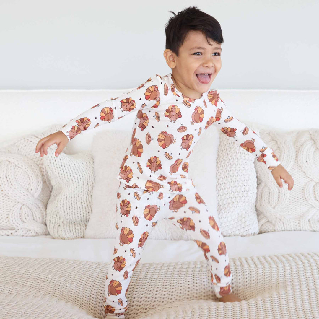 turkey treats bamboo waffle two piece pajama set for kids gender neutral