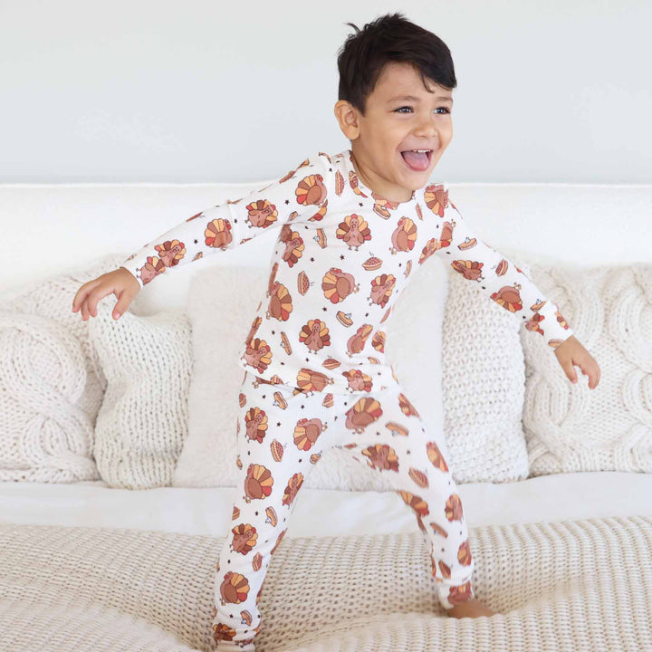 turkey treats bamboo waffle two piece pajama set for kids gender neutral