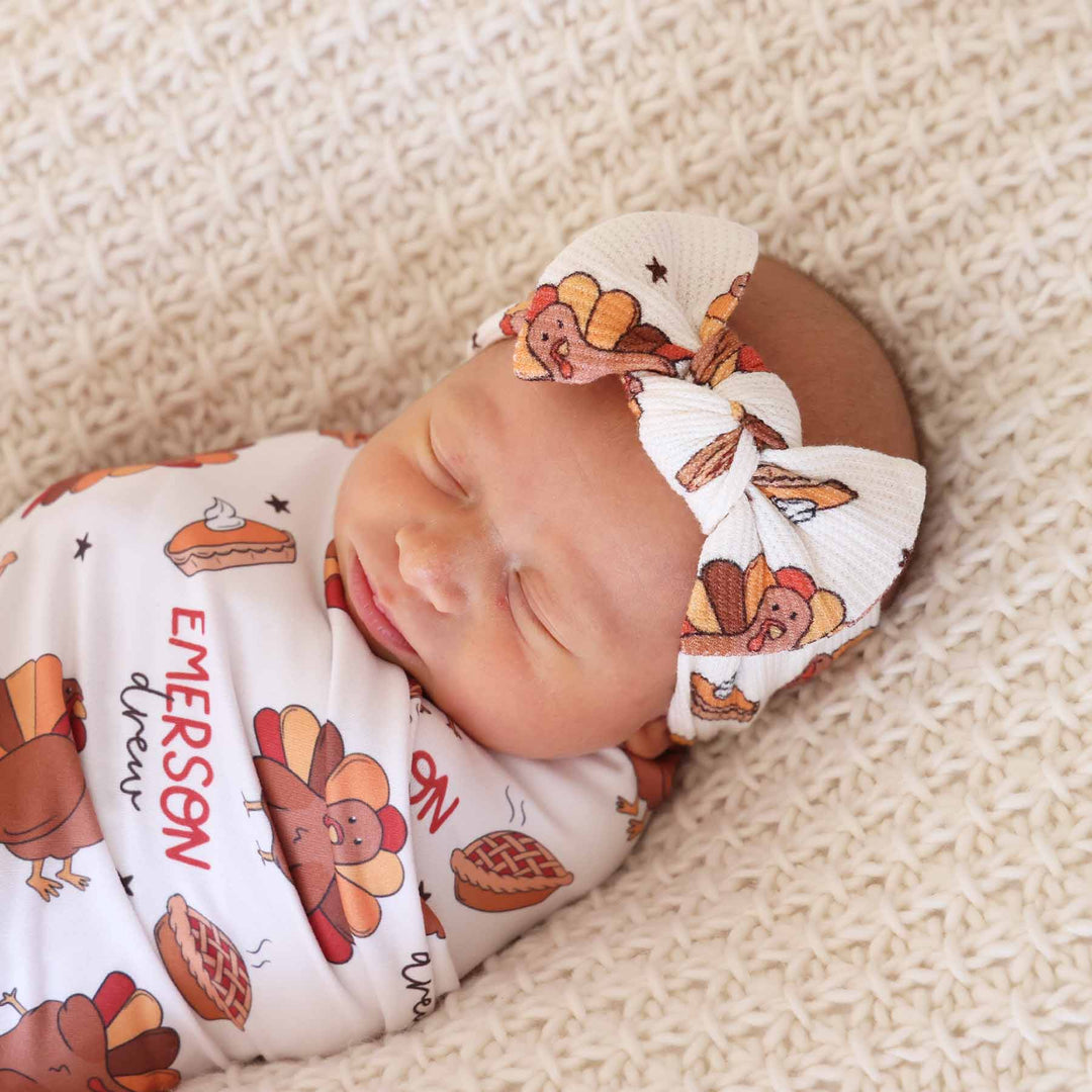 Turkey Treats Bamboo Waffle Knit Large Bow Headwrap Caden Lane